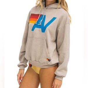 Aviator Nation Logo Relaxed Hoodie Pullover Sand Unisex XS